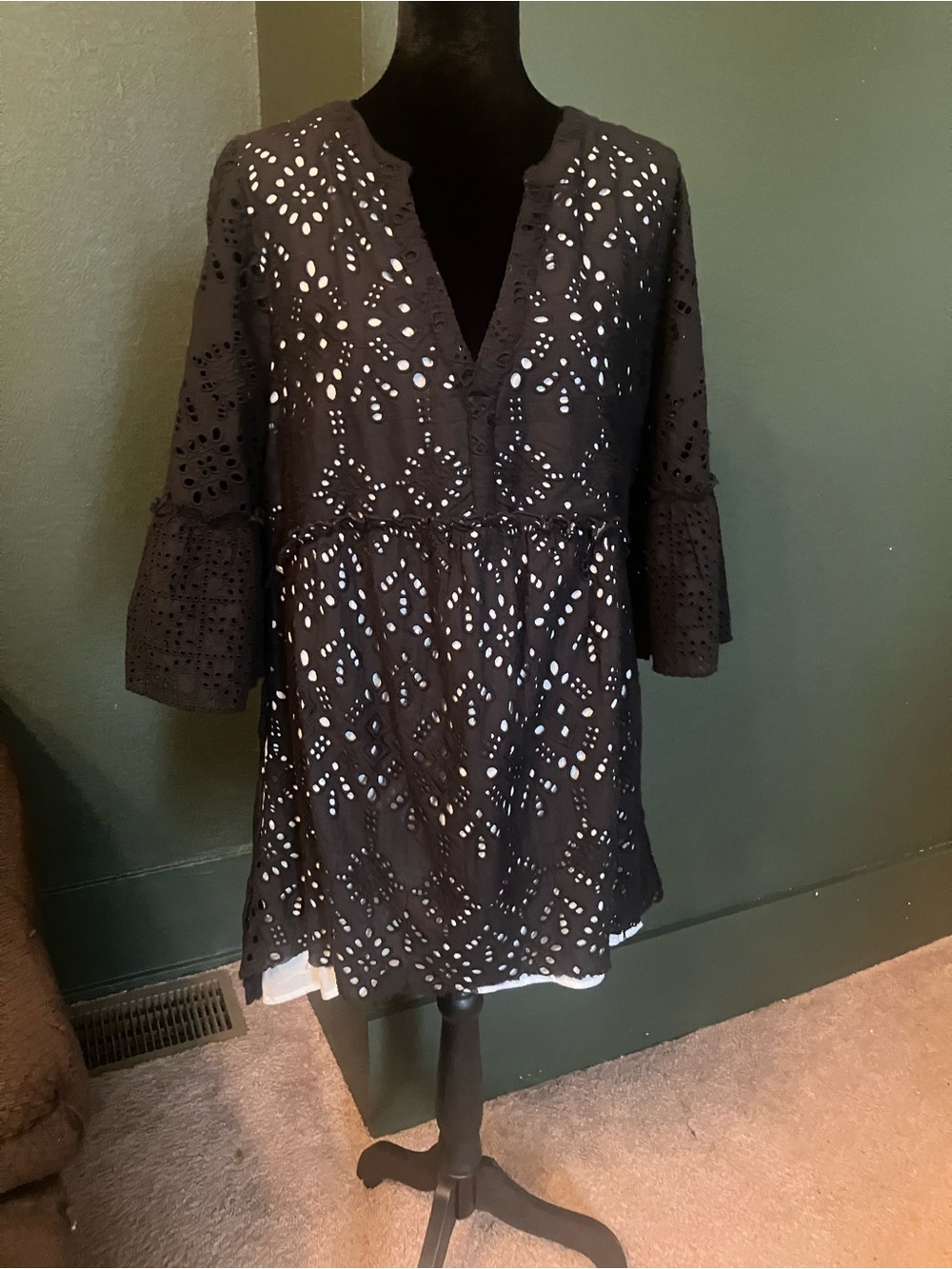 Sundance Black Eyelet V-Neck Tunic